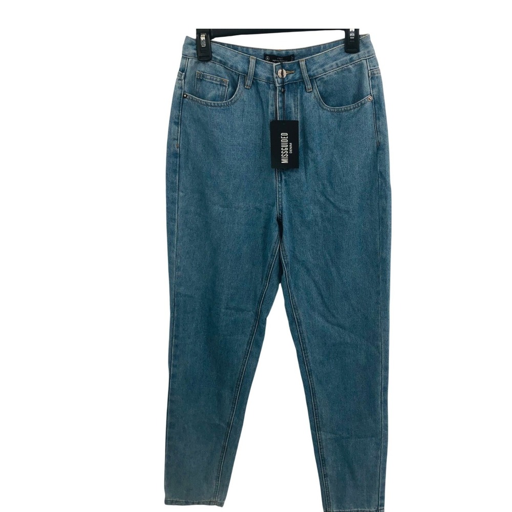 Missguided Riot High Waisted Distressed Mom Jeans Blue Size US 4 New with Tag